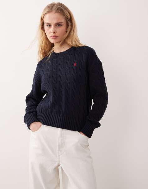 Polo Ralph Lauren - Pull en maille de coton torsadée - Bleu marine chasseur - view 1