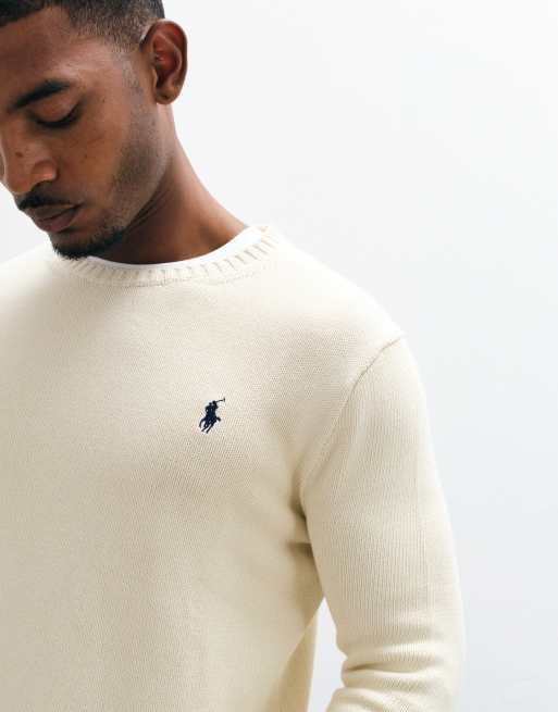 Polo Ralph Lauren pull en maille épaisse en coton avec logo icon en crème, 2 de 5