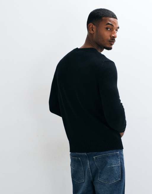Polo Ralph Lauren pull en maille épaisse en coton noir avec logo icon, 3 de 5