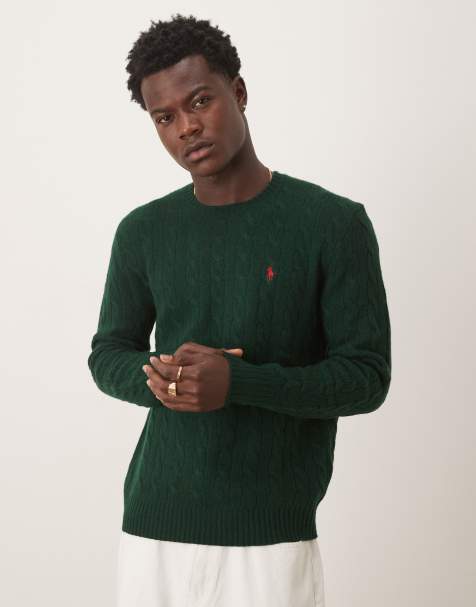 Polo Ralph Lauren - Pull en maille torsadée à logo emblématique - Vert foncé - view 1