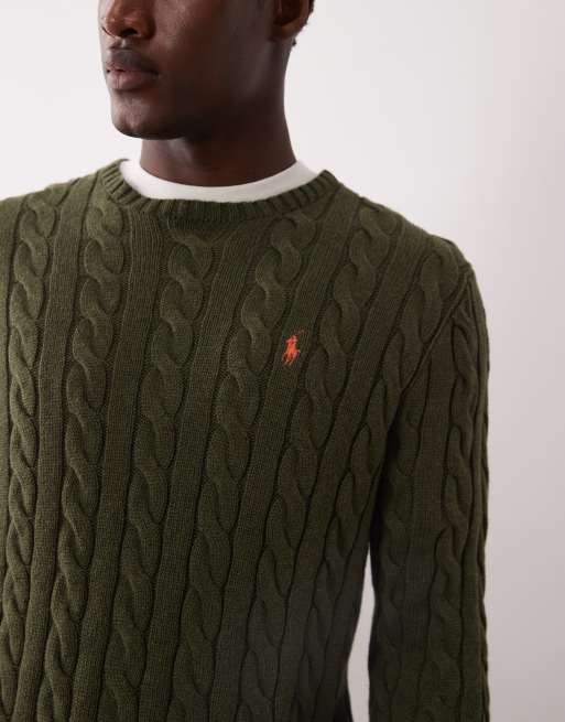 Polo Ralph Lauren - Pull en maille torsadée à logo emblématique - Vert, 5 de 5
