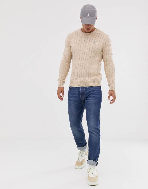 Polo Ralph Lauren - Pull en maille torsadée avec logo joueur de polo - Beige, 4 de 4