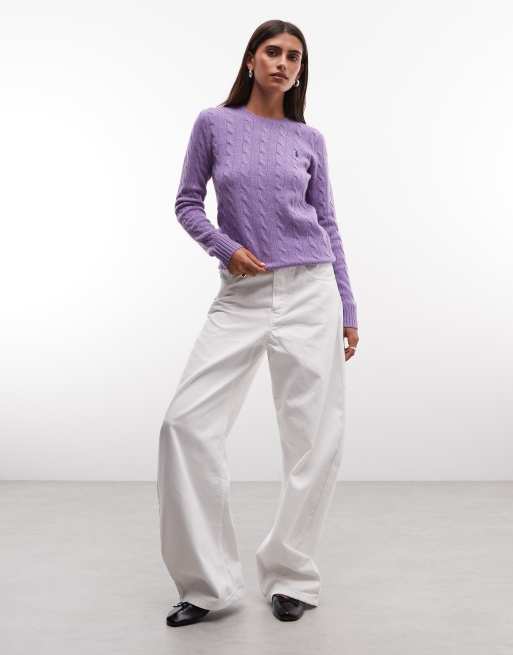 Polo Ralph Lauren pull en maille torsadée en coton avec logo icon en lilas, 2 de 4
