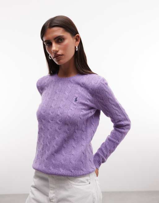 Polo Ralph Lauren pull en maille torsadée en coton avec logo icon en lilas, 3 de 4