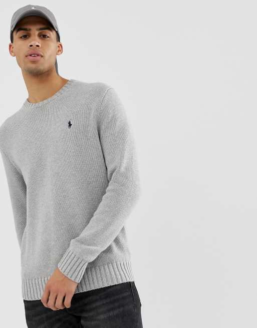 Polo Ralph Lauren Pull ras de cou en maille épaisse de coton Gris chiné ASOS
