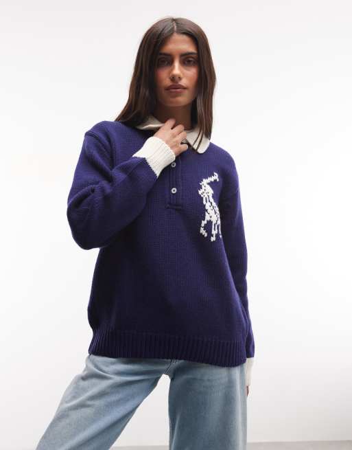 Polo Ralph Lauren pull rugby en maille grand poney bleu marine, 3 de 4