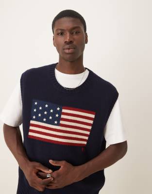 Polo Ralph Lauren - Pull sans manches en maille de coton avec grand drapeau - Bleu marine
