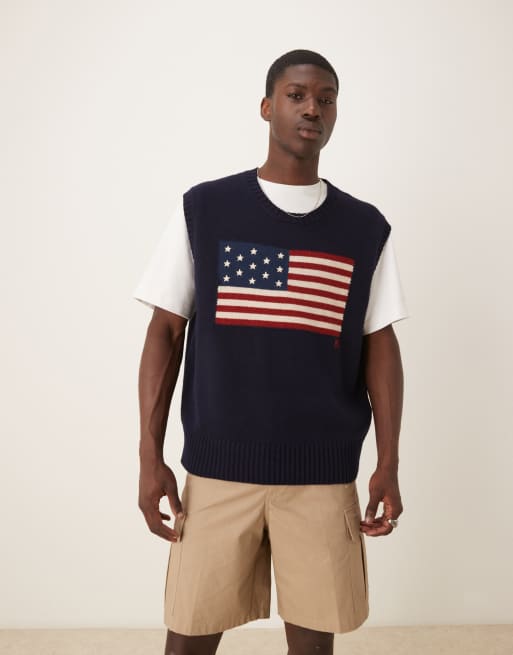 Polo Ralph Lauren - Pull sans manches en maille de coton avec grand drapeau - Bleu marine, 4 de 4