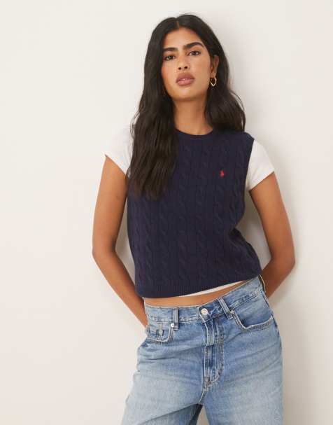 Polo Ralph Lauren - Pull sans manches en maille de laine torsadée - Bleu marine - view 1