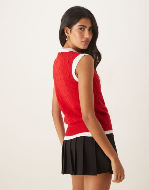 Polo Ralph Lauren - Pull sans manches en maille torsadée de laine mélangée - Rouge, 4 de 4