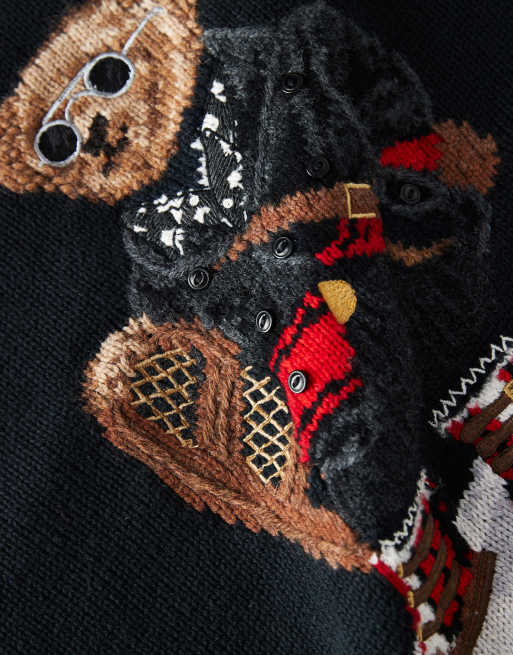 Polo Ralph Lauren - Pull unisexe en coton mélangé avec motif ours - Noir, 2 de 4