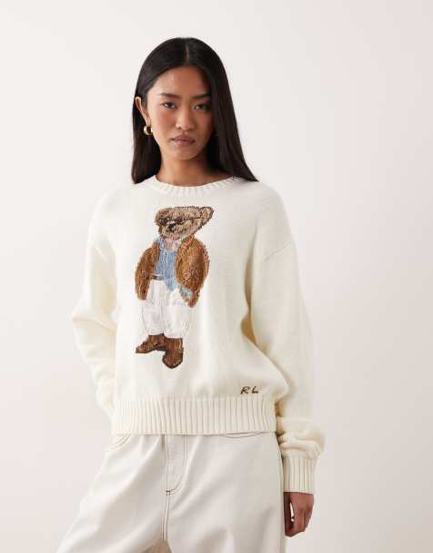 Polo Ralph Lauren – Pullover aus Baumwolle in Creme mit Polo Bear - view 1