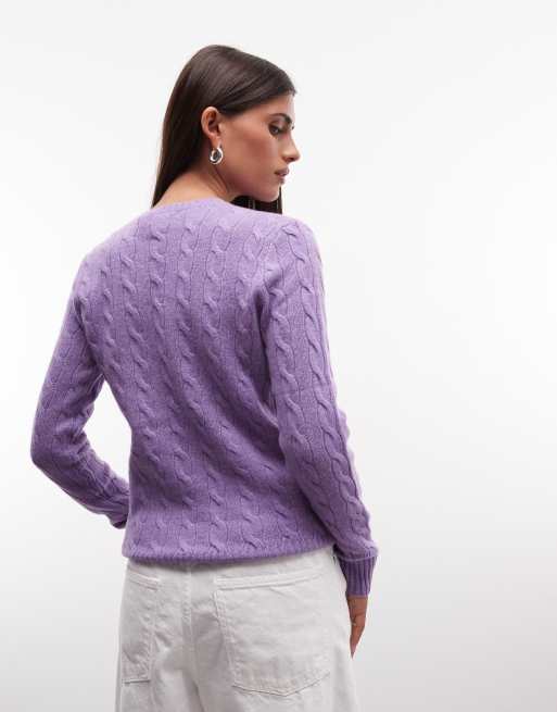 Polo Ralph Lauren Pullover aus Baumwolle mit Zopfmuster und Icon-Logo in Flieder, 4 von 4
