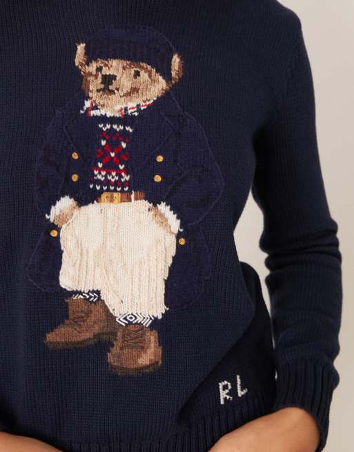Polo Ralph Lauren – Pullover aus Baumwollstrick in Marineblau mit Bär-Logo, 3 von 4