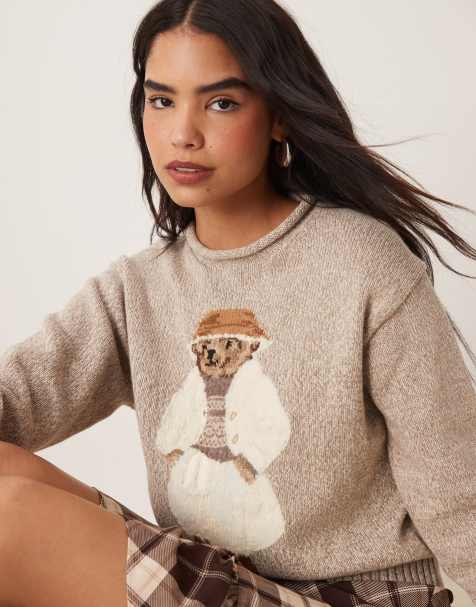 Polo Ralph Lauren – Pullover aus Baumwollstrick in meliertem Cremeweiß mit Bär-Logo - view 1