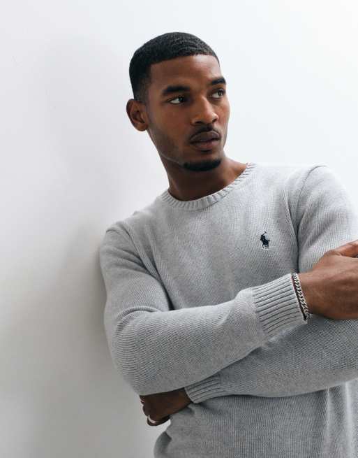Polo Ralph Lauren Pullover aus schwerem Baumwollstrick mit Icon-Logo in Grau, 3 von 5