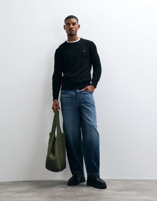 Polo Ralph Lauren Pullover aus schwerem Baumwollstrick mit Icon-Logo in Schwarz, 2 von 5