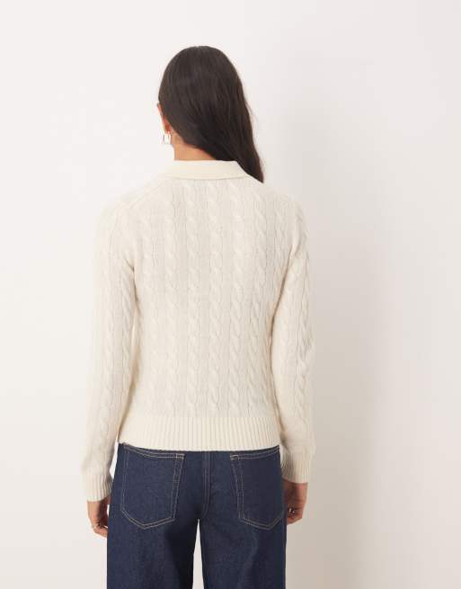 Polo Ralph Lauren – Pullover in Creme mit Kragen und Zopfmuster, 4 von 4