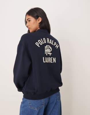 Polo Ralph Lauren - Pullover in Marineblau mit Kragen und Logo am Rücken