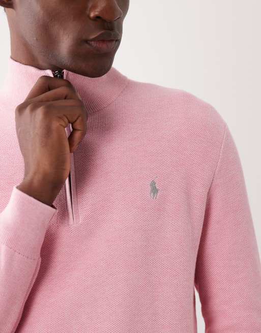 Polo Ralph Lauren – Pullover in Rosa mit Pony-Logo und kurzem Reißverschluss, 5 von 5