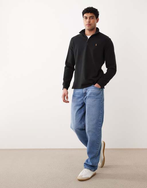 Polo Ralph Lauren – Pullover in Schwarz mit Pony-Logo und kurzem Reißverschluss, 3 von 5
