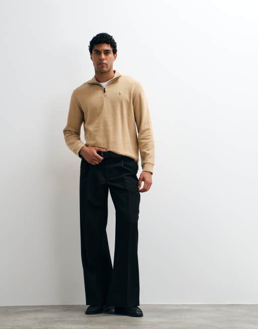 Polo Ralph Lauren Pullover mit Icon-Logo, Rippstruktur und Viertelreißverschluss in Beige, 2 von 5