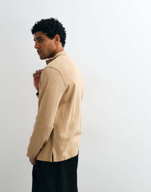 Polo Ralph Lauren Pullover mit Icon-Logo, Rippstruktur und Viertelreißverschluss in Beige, 5 von 5