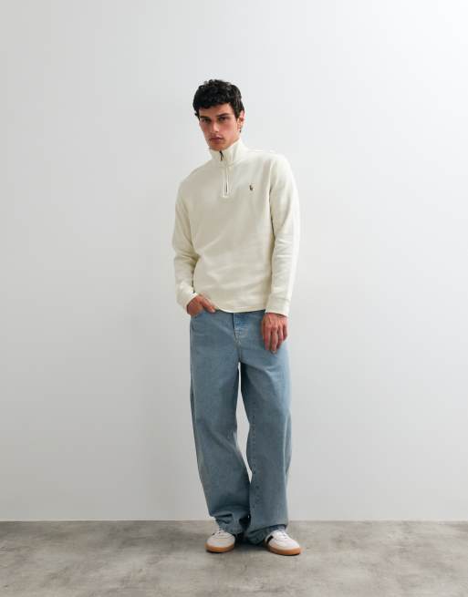 Polo Ralph Lauren Pullover mit Icon-Logo, Rippstruktur und Viertelreißverschluss in Wollweiß, 3 von 5