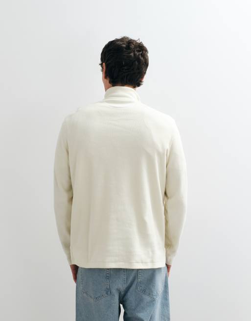 Polo Ralph Lauren Pullover mit Icon-Logo, Rippstruktur und Viertelreißverschluss in Wollweiß, 4 von 5