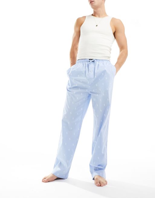 Polo Ralph Lauren pyjama pants with all over logo in light blue