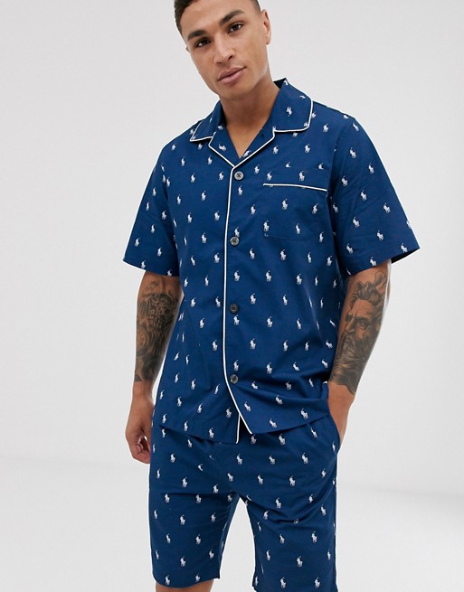 Polo Ralph Lauren pyjama set in navy with all over print player logo