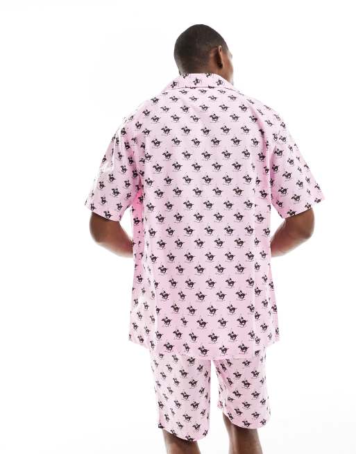 Polo Ralph Lauren pyjama set in pink with all over pony logo ASOS