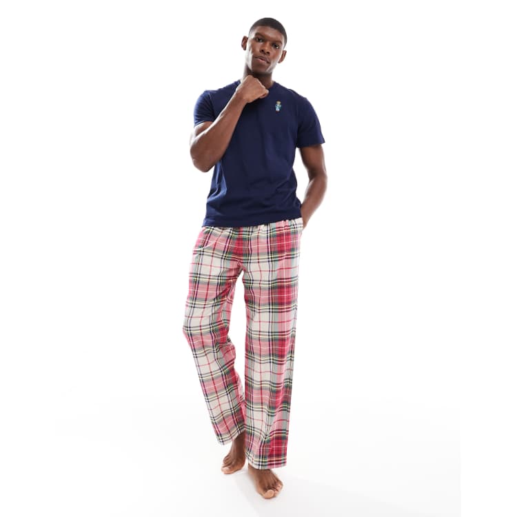 Polo Ralph Lauren pyjama set with logo in navy and red plaid ASOS