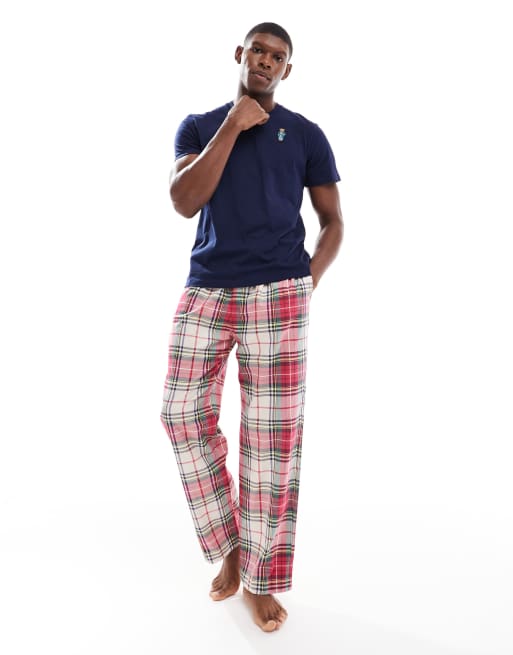 Polo Ralph Lauren pyjama set with logo in navy and red plaid ASOS