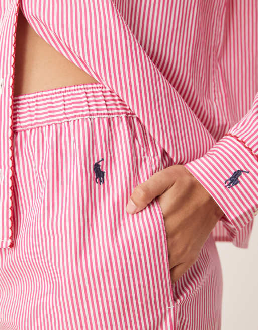 Polo Ralph Lauren Pyjama set with wip stitch in college pink x white cloud, 2 of 4