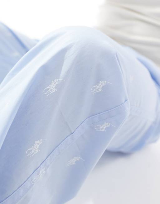 Polo Ralph Lauren pyjama trouser with all over logo in light blue, 5 of 5
