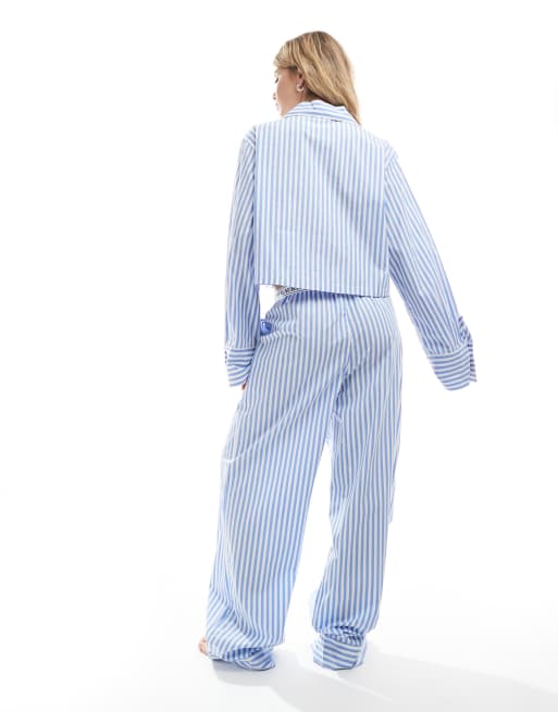 Polo Ralph Lauren - Pyjamasbukser med elastisk linning med logo og blå striber i poplin, 4 af 4