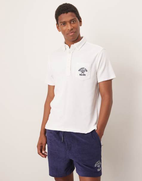 Polo Ralph Lauren race logo pocket cotton terry polo classic fit in white (part of a set) - view 1