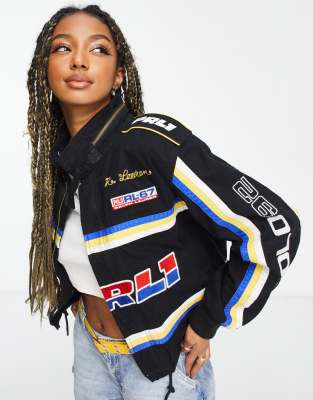 Polo Ralph Lauren racing bomber jacket in black multi | ASOS