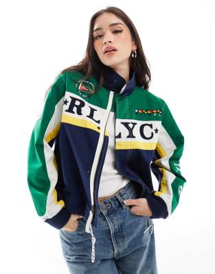 racing jacket in blue and green