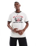 [Polo Ralph Lauren] Polo Ralph Lauren racing logo print classic oversized fit ringer t-shirt in off white M White