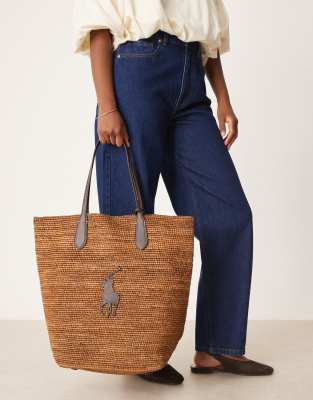 Polo Ralph Lauren raffia large tote bag in brown