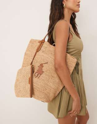 Polo Ralph Lauren Polo Ralph Lauren raffia tote bag with contrast pony player logo in brown