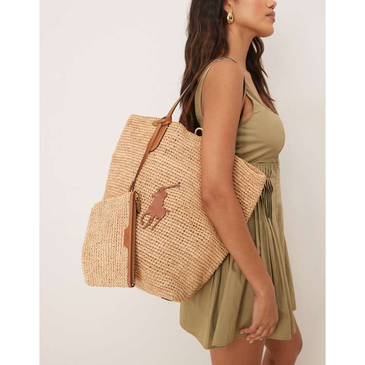 Polo Ralph Lauren raffia tote bag with contrast pony player logo