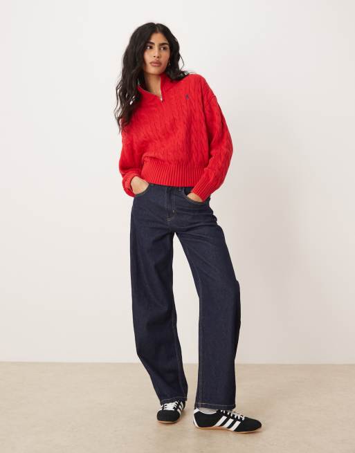 Polo Ralph Lauren - Rød strikket trøje med halv lynlås, 3 af 4