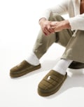 [Polo Ralph Lauren] Polo Ralph Lauren Reade chunky slippers with icon logo in khaki-Green 42 Black micro