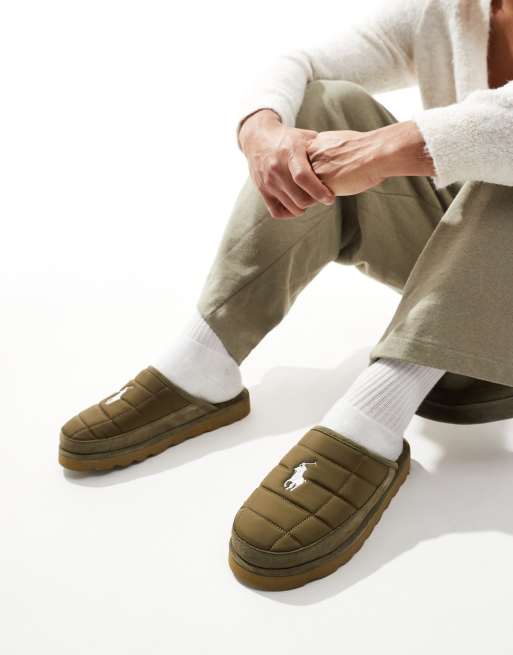 Polo Ralph Lauren – Reade – Kapcie na grubej podeszwie w kolorze khaki z logo