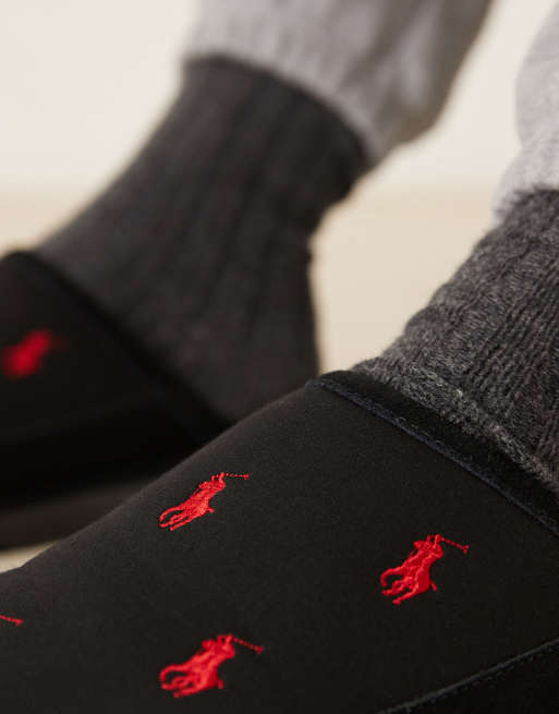 Polo Ralph Lauren Reade scuff slippers with icon logo in black, 4 of 4