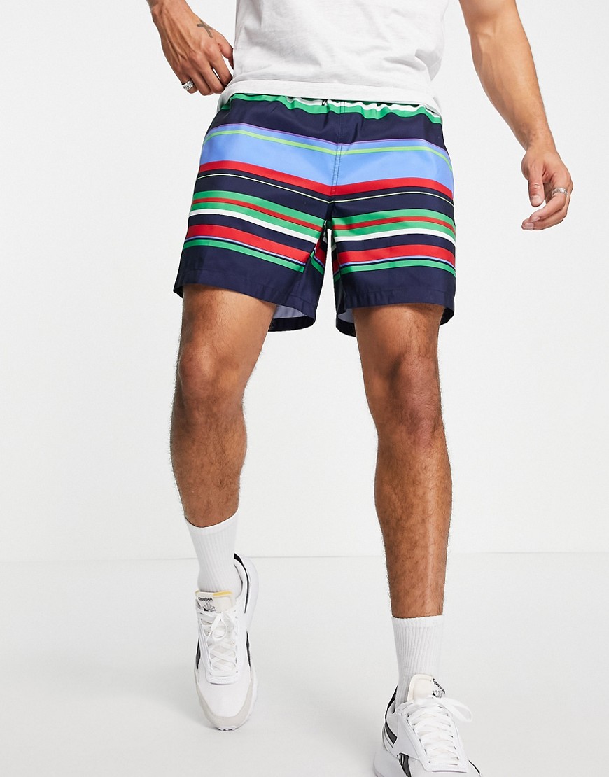 Polo Ralph Lauren recycled polyester Traveler player logo bermuda multi stripe swim shorts in blue multi-Blues