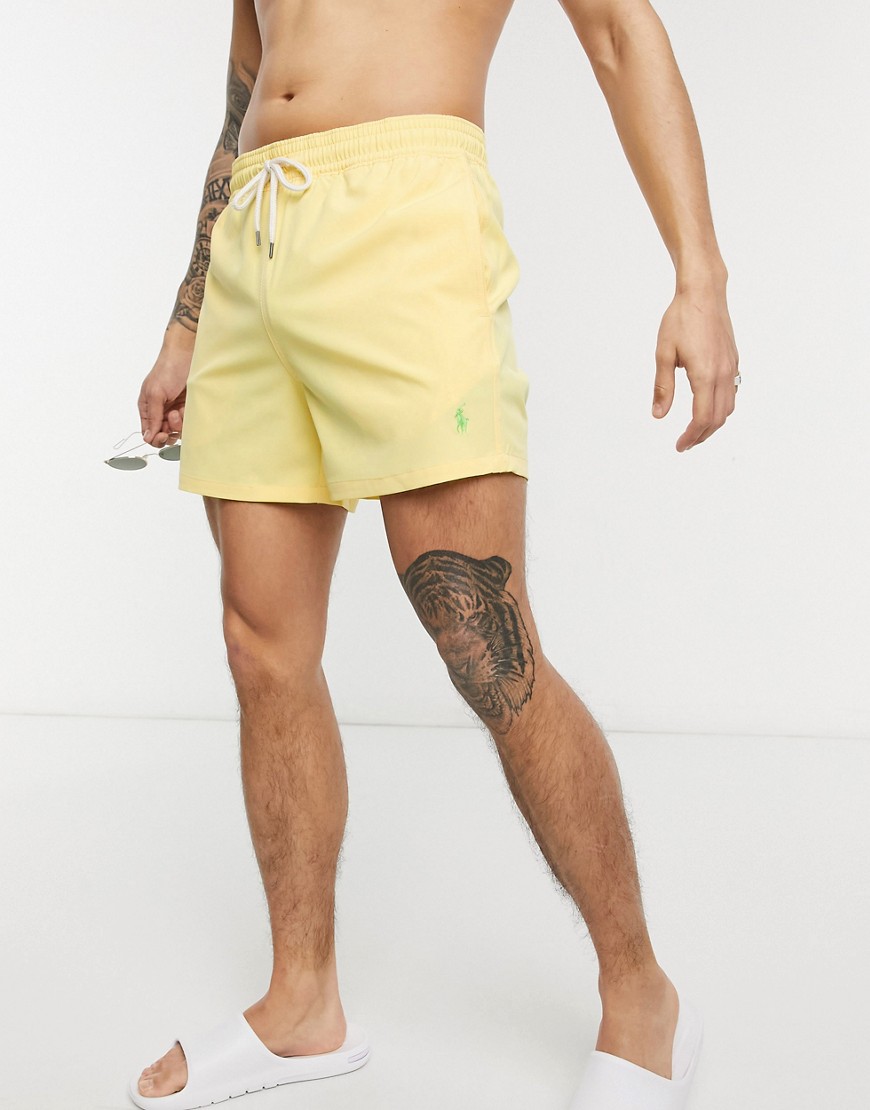 Polo Ralph Lauren recycled polyester Traveler player logo slim fit swim shorts in empire yellow